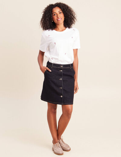 Jupe courte trap&egrave;ze en jean denim brut femme