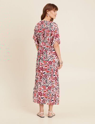 Robe longue évasée col en V blanc femme