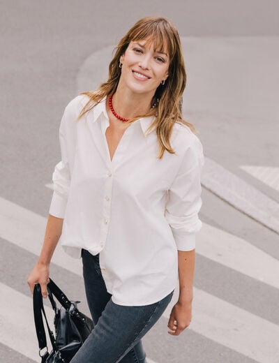 Chemise ample manches longues ecru femme