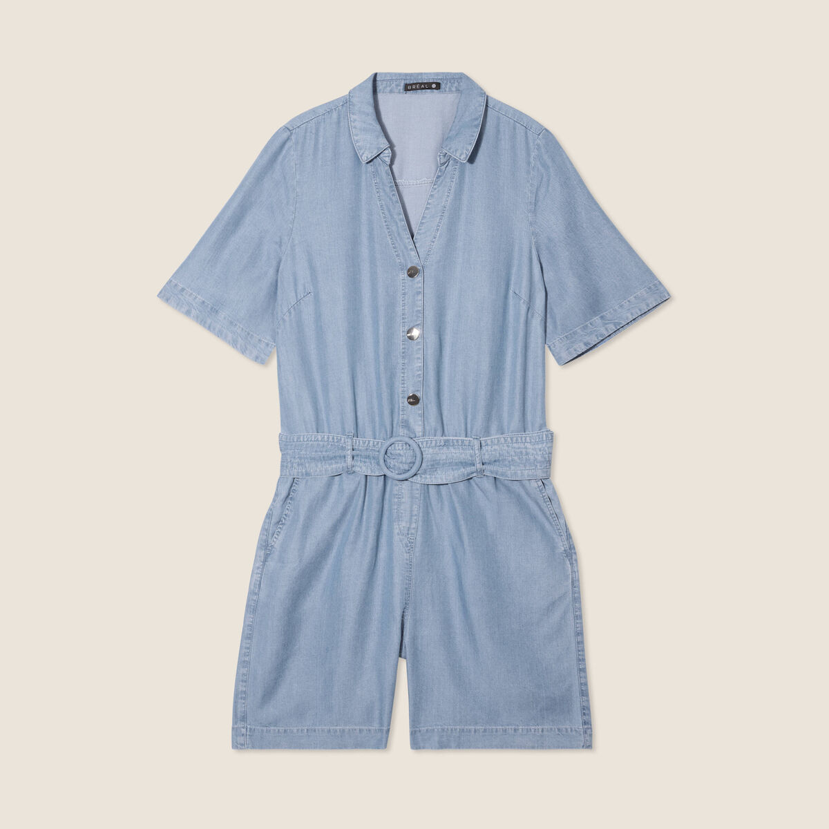 Combishort ceinturée denim double stone femme
