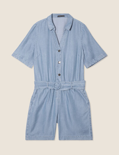 Combishort ceinturée denim double stone femme