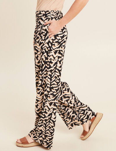 Pantalon large taille haute noir femme