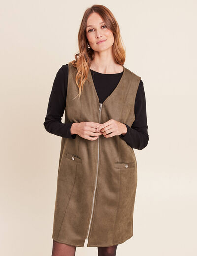 Robe chasuble su&eacute;dine vert kaki femme