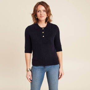 Pull manches courtes bleu foncé femme