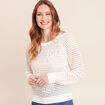 Pull col rond manches longues dentelle ecru femme