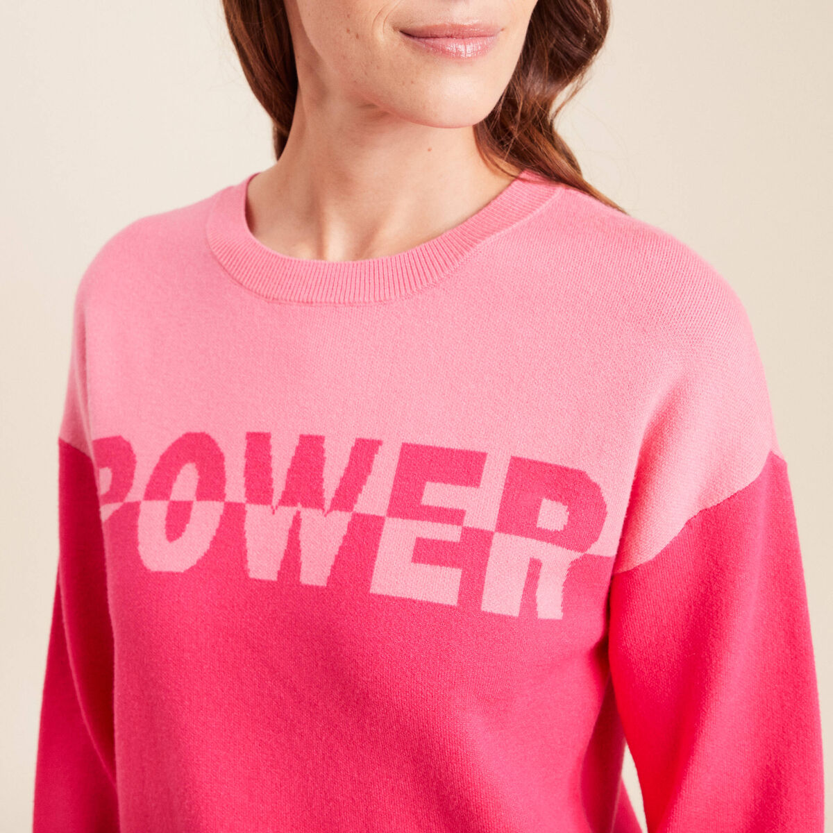 Pull col rond manches longues rose fushia femme