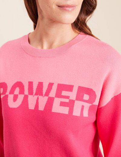 Pull col rond manches longues rose fushia femme