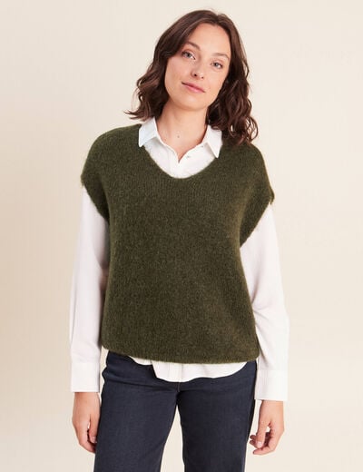 Pull sans manches vert kaki femme