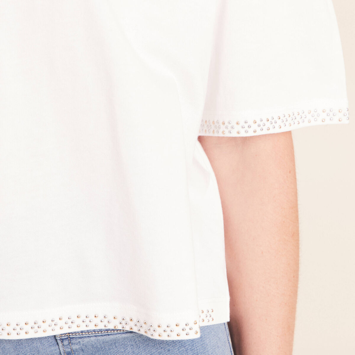 T-shirt coupe droite manches coudes ecru femme