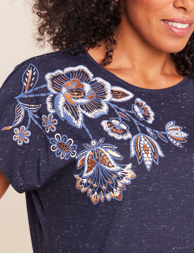 T-shirt &agrave; sequins manches courtes bleu marine femme
