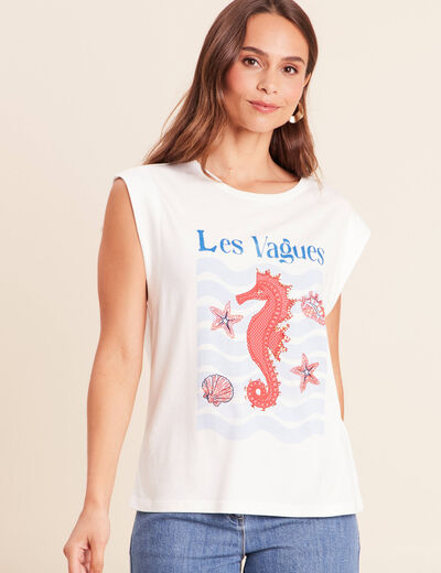 T-shirt sans manches ecru femme