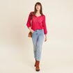 Pull manches 3/4 ajouré rose fushia femme