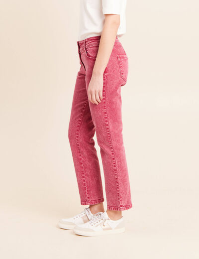 Jean coupe droite taille bascul&eacute;e rose fushia femme