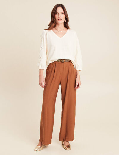 blouse macramé col V manches 3/4 ecru femme