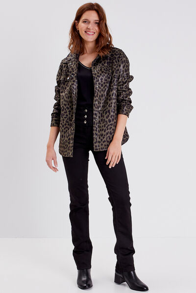 Veste surchemise droite vert kaki femme