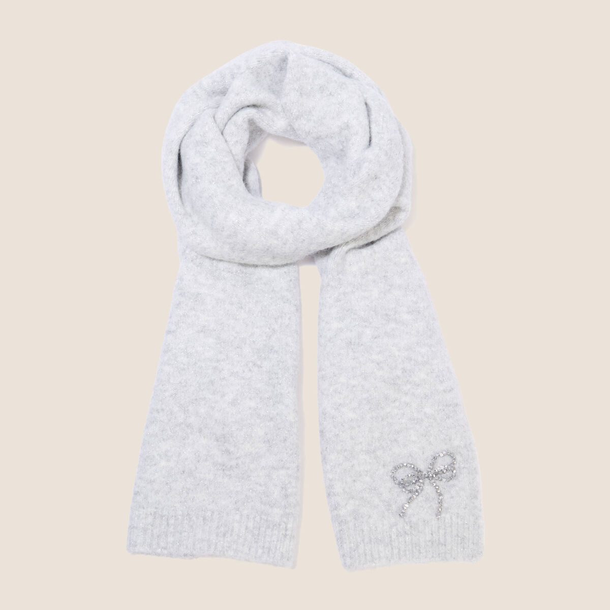 Coffret &eacute;charpe et bonnet &agrave; strass gris clair femme