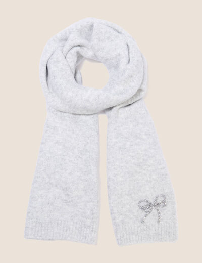 Coffret &eacute;charpe et bonnet &agrave; strass gris clair femme
