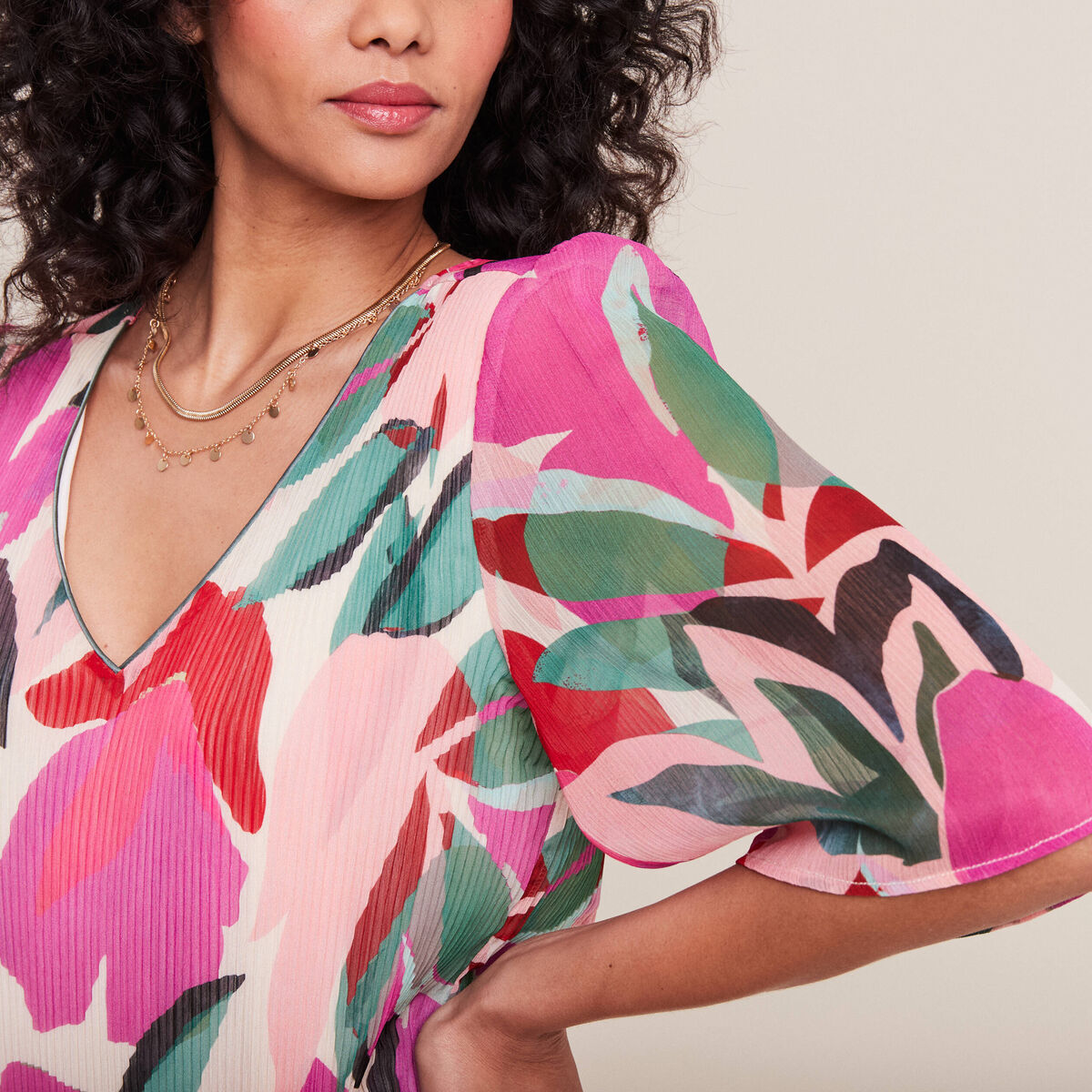 Robe évasée plissée multicolore femme
