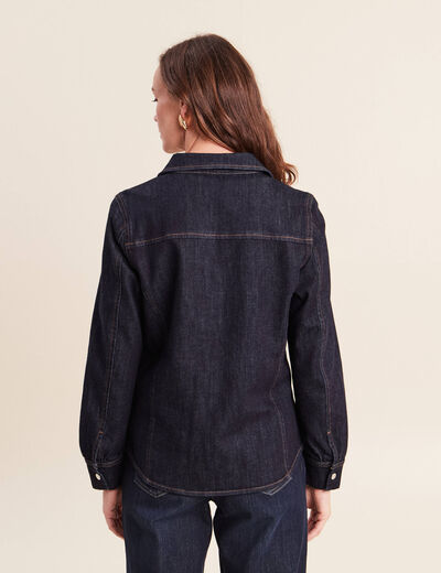 Chemise cintr&eacute;e en jean manches longues denim brut femme