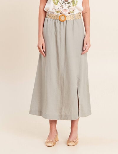 Jupe aspect lin avec ceinture amovible vert clair femme