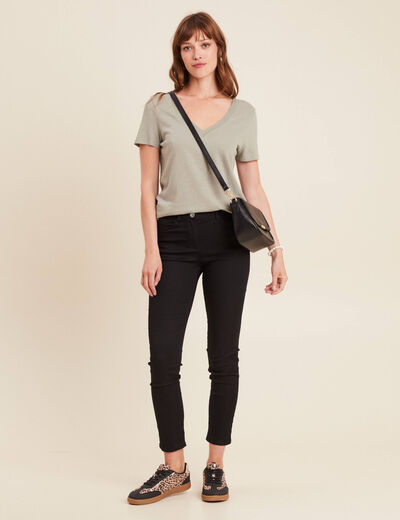 T-shirt manches courtes col en V vert clair femme