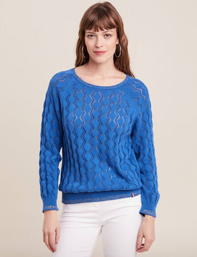 Pull confectionné en France bleu electrique femme