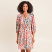 Robe courte &eacute;vas&eacute;e col v manches 3/4 multicolore femme