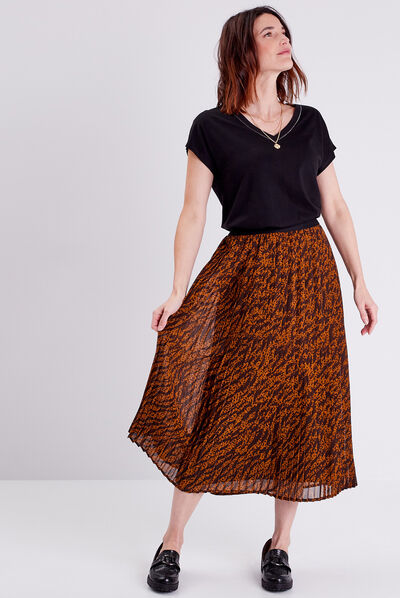 Jupe longue droite plissée noir femme