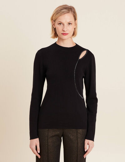 Pull manches longues strass noir femme