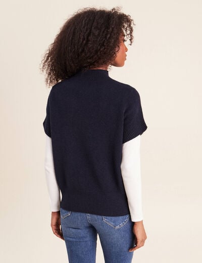 Pull col montant bleu marine femme