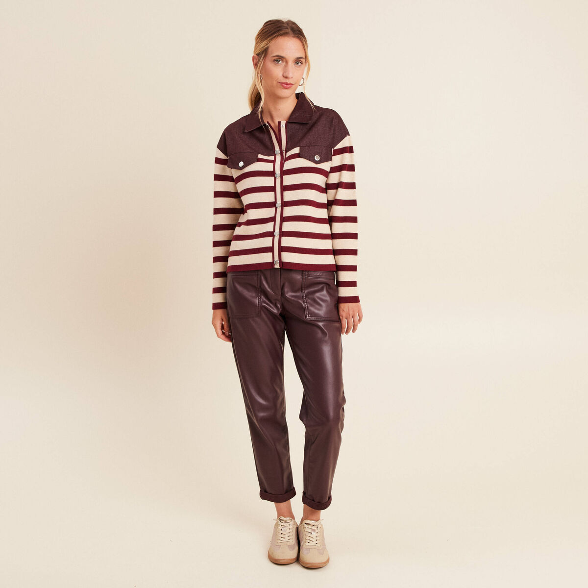 Gilet manches longues bordeaux femme