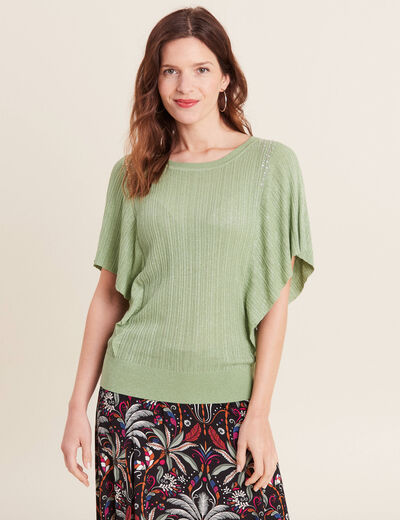 Pull manches courtes papillons vert émeraude femme