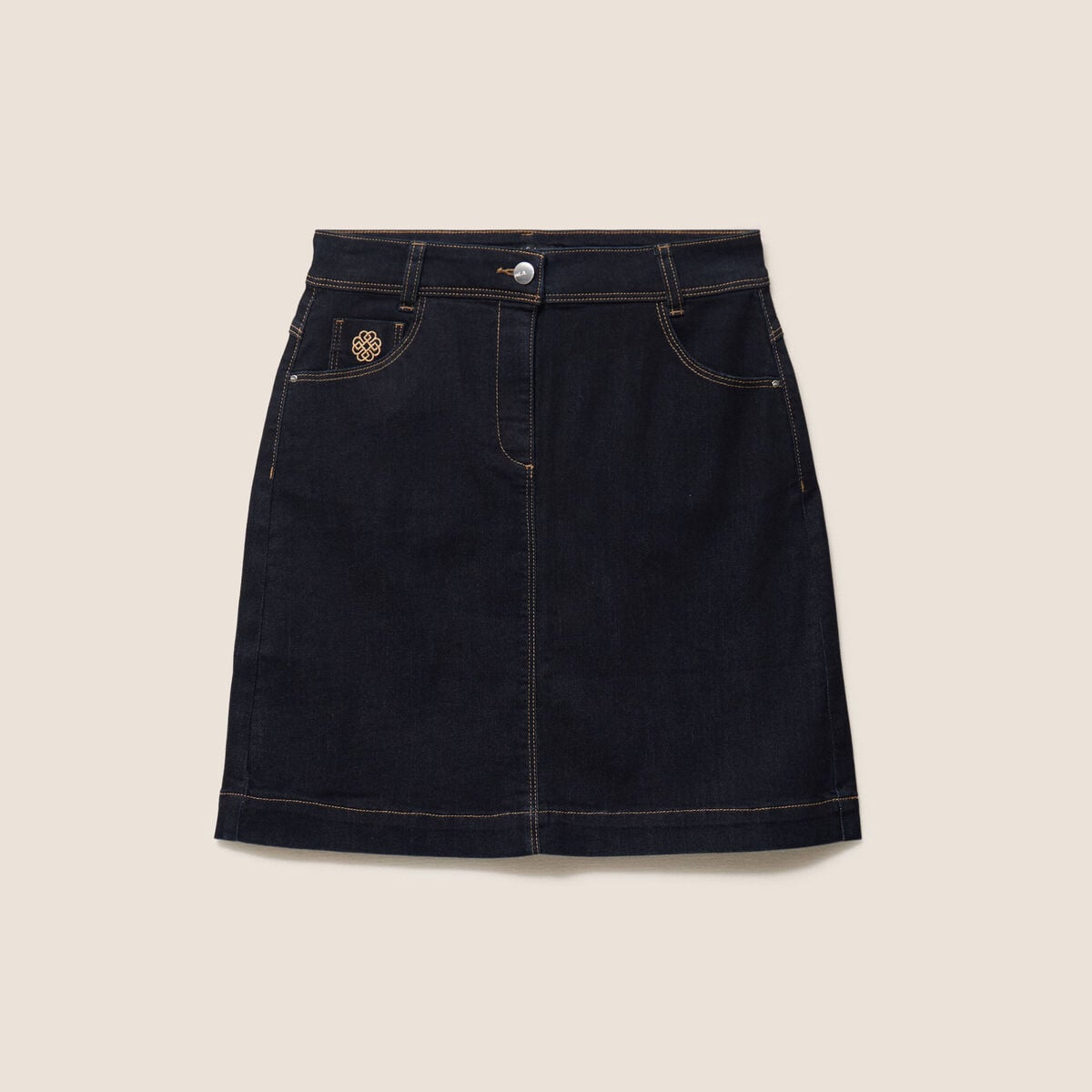 Jupe courte trap&egrave;ze en jean denim brut femme