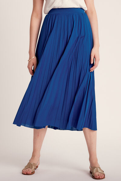 Jupe midi évasée plissée bleu electrique femme