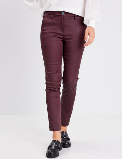 Pantalon ajusté enduit 7/8ème marron foncé femme