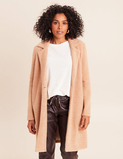 Gilet long boutonn&eacute; marron clair femme