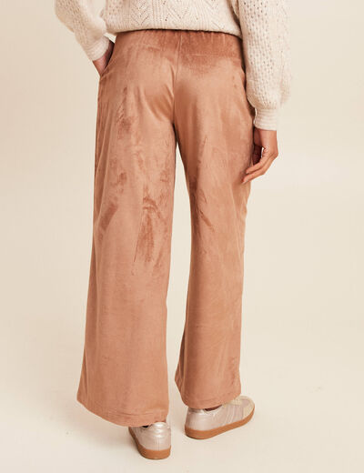 Pantalon su&eacute;dine large &agrave; pinces marron clair femme