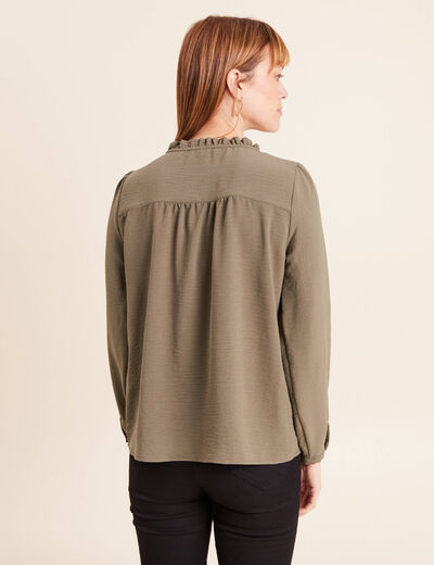 Blouse manches longues col ras du cou vert kaki femme