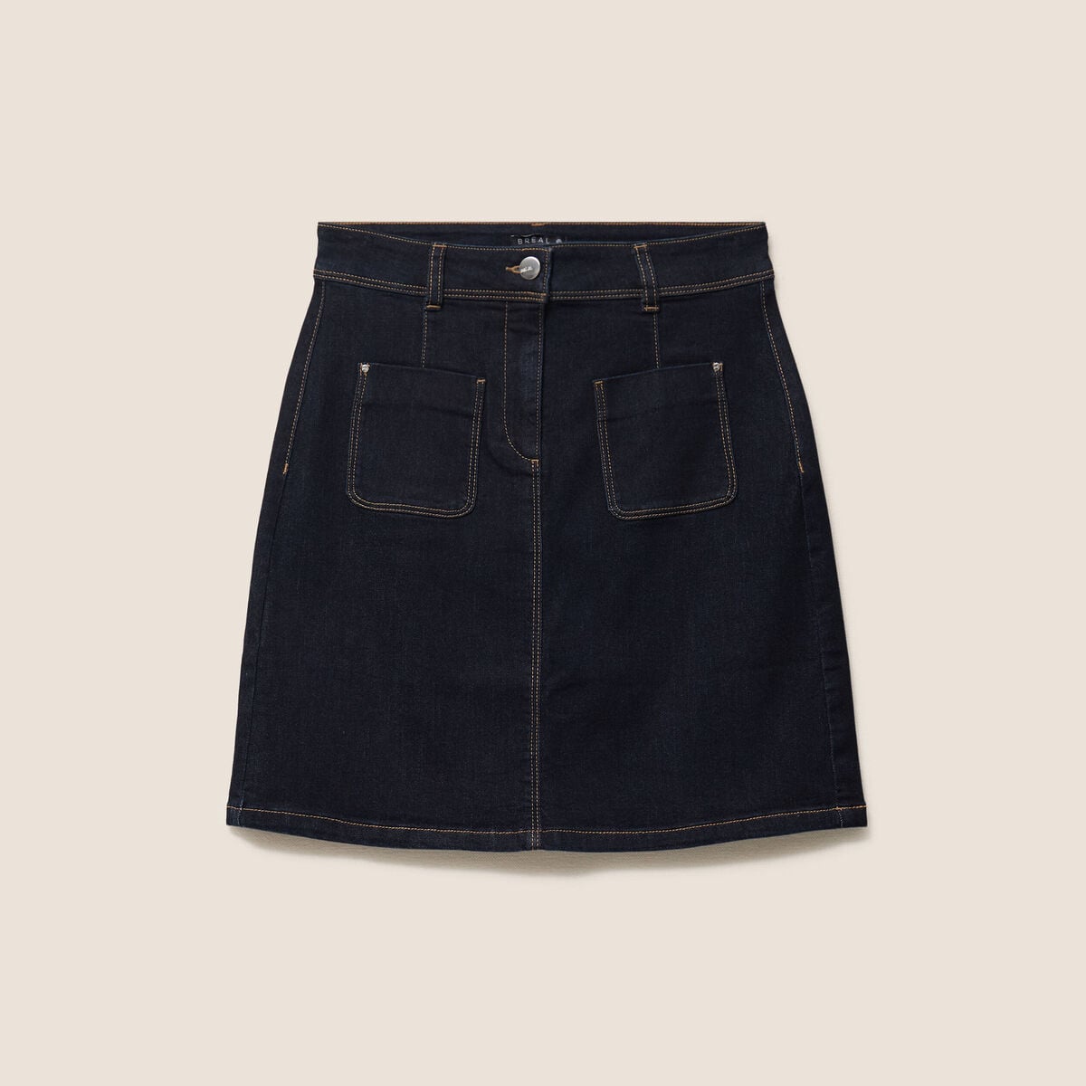 Jupe courte trap&egrave;ze en jean denim brut femme