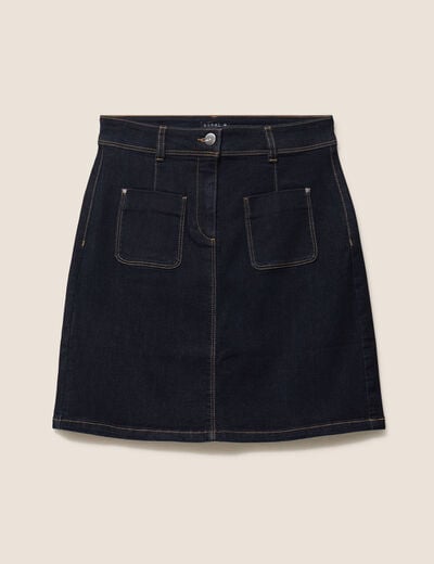 Jupe courte trap&egrave;ze en jean denim brut femme