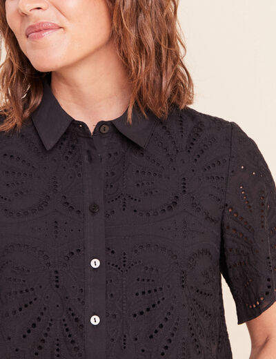 Chemise manches courtes brod&eacute;e noir femme