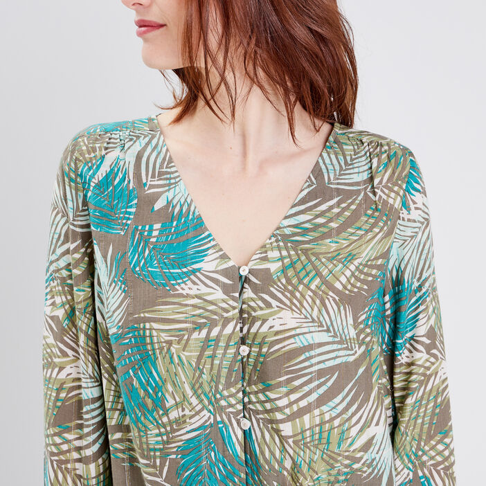 Chemise manches longues vert kaki femme