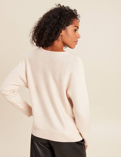 Pull col rond manches longues creme femme