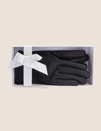 Coffret gants doubl&eacute;s en cuir noir femme