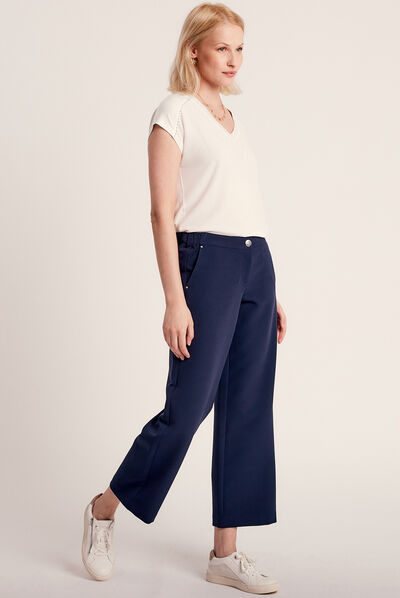 Pantalon large 7/8ème bleu marine femme