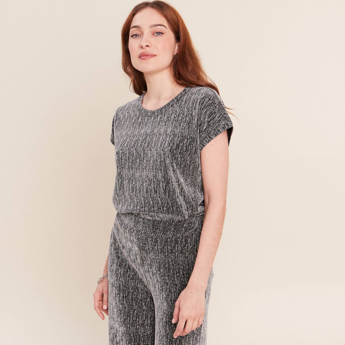 T-shirt manches courtes gris argent femme