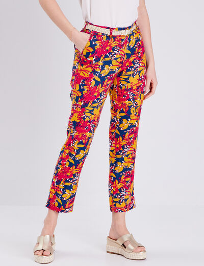 Pantalon à ceinture multicolore femme