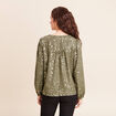 Blouse ample col v manches longues vert kaki femme