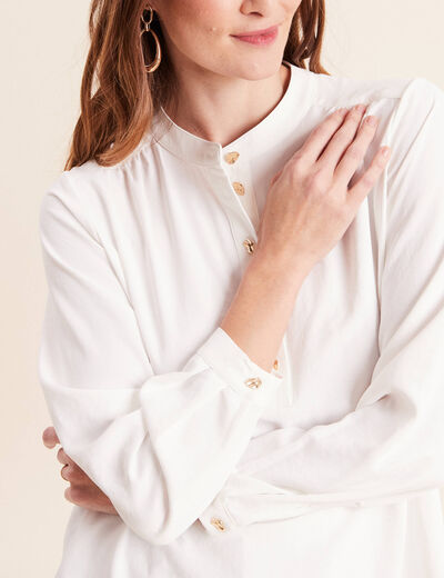 Blouse manches longues satin&eacute;e ecru femme