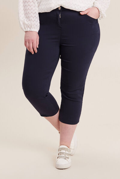 Pantacourt droit taille standard bleu marine femme